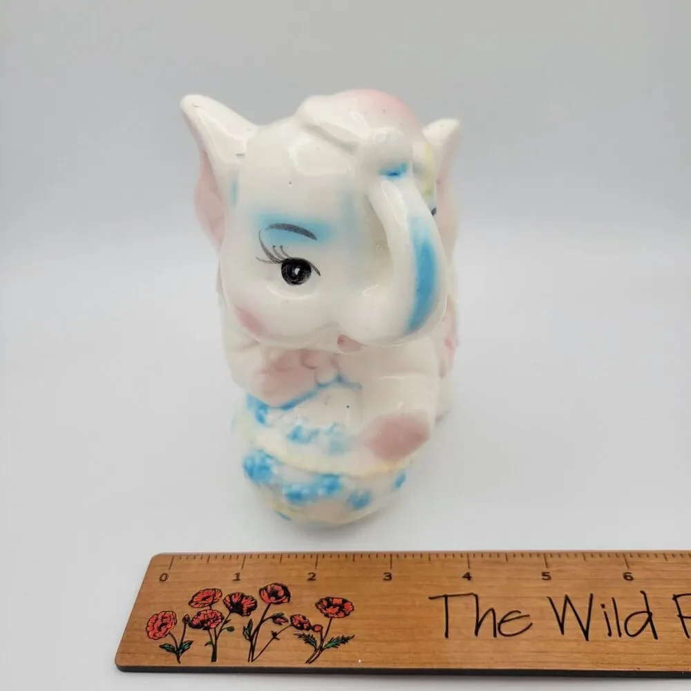 Vintage Pastel Elephant Planter Ceramic Nursery Decor